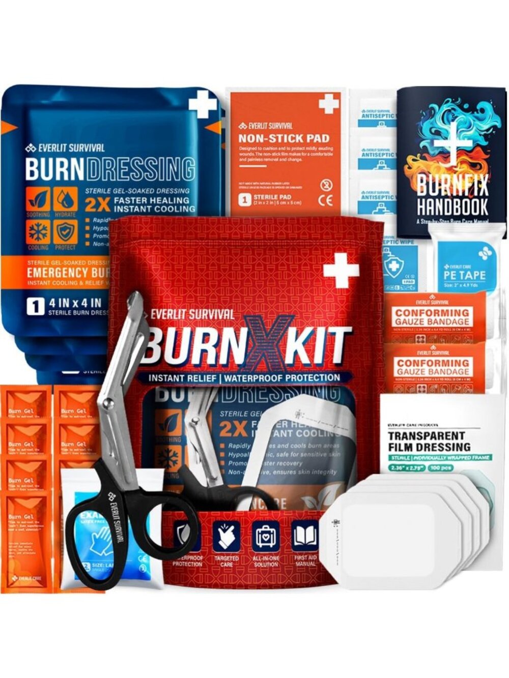 Burn Care Kit with Waterproof Dressings, Hydrogel Foam Pads & First Aid Supplies